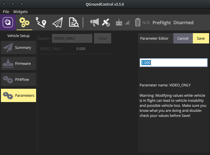QGroundControl PX4FLOW Video Only Parameter